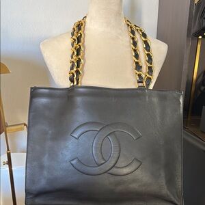 Chanel Black Leather Tote Bag